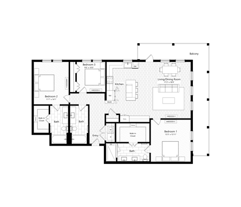 Floor plan for 3 beds, 3 baths, 1658 sqft